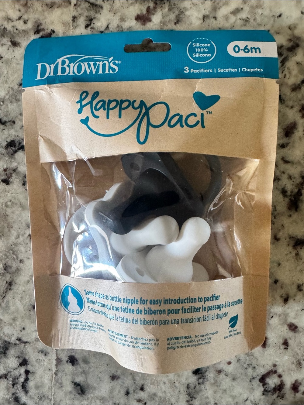 Dr. Brown's Happy Paci Silicone Pacifiers in Black & White - 0-6m